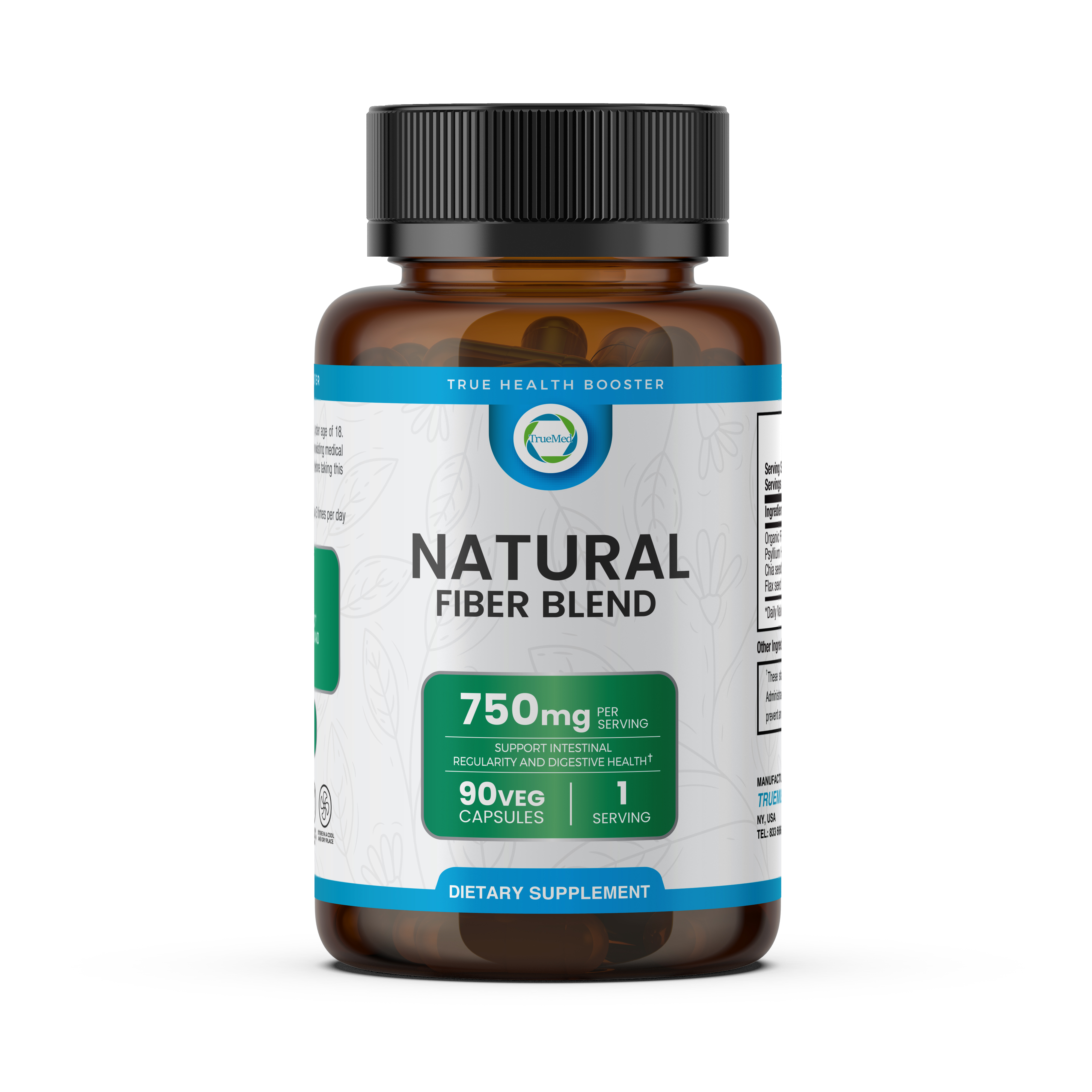 Natural fiber blend supplement 90 Capsules, Truemed Organic flax seed Powder 750 mg